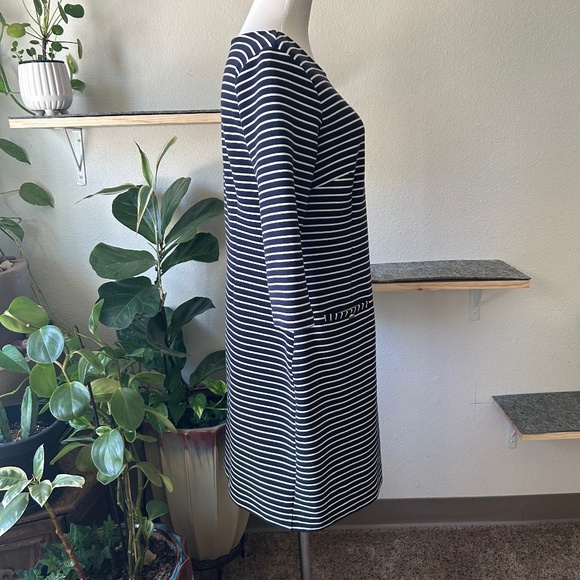 New Talbots White Navy Straps 79%Cotton 16% Polyester Long Sleeve Dress size 8P - Picture 6 of 12
